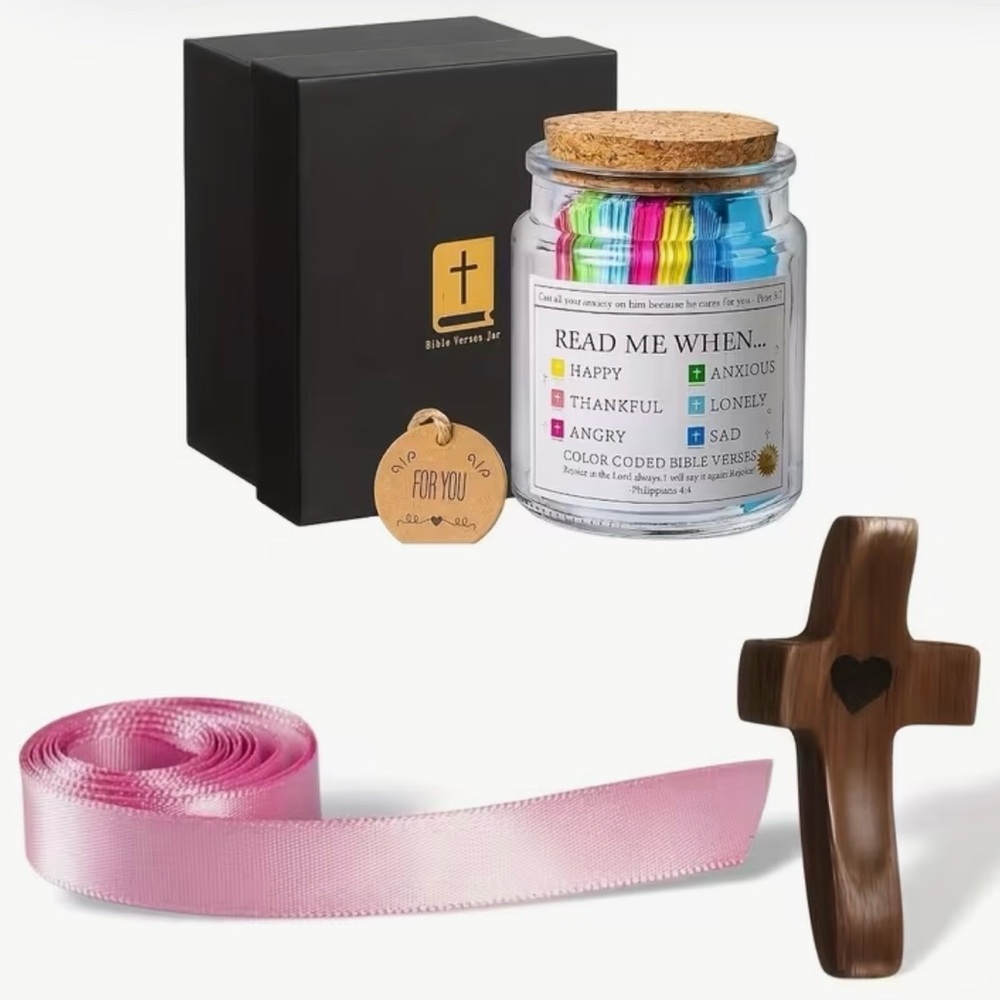 Wooden Cross and Bible Verse Jar Set NEW